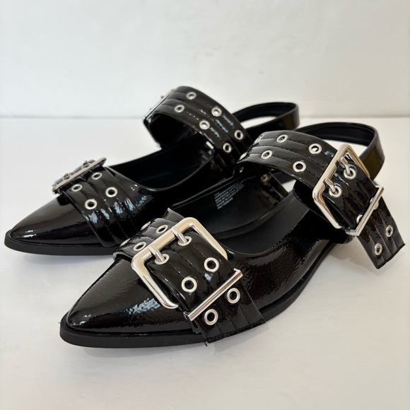 Madden Girl Goth black patent leather pointed toe buckle slingback flats 10M - Picture 3 of 14